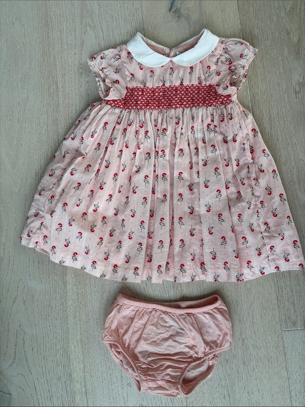 Janie and Jack Pink Floral Smocked Dress with Bloomers
